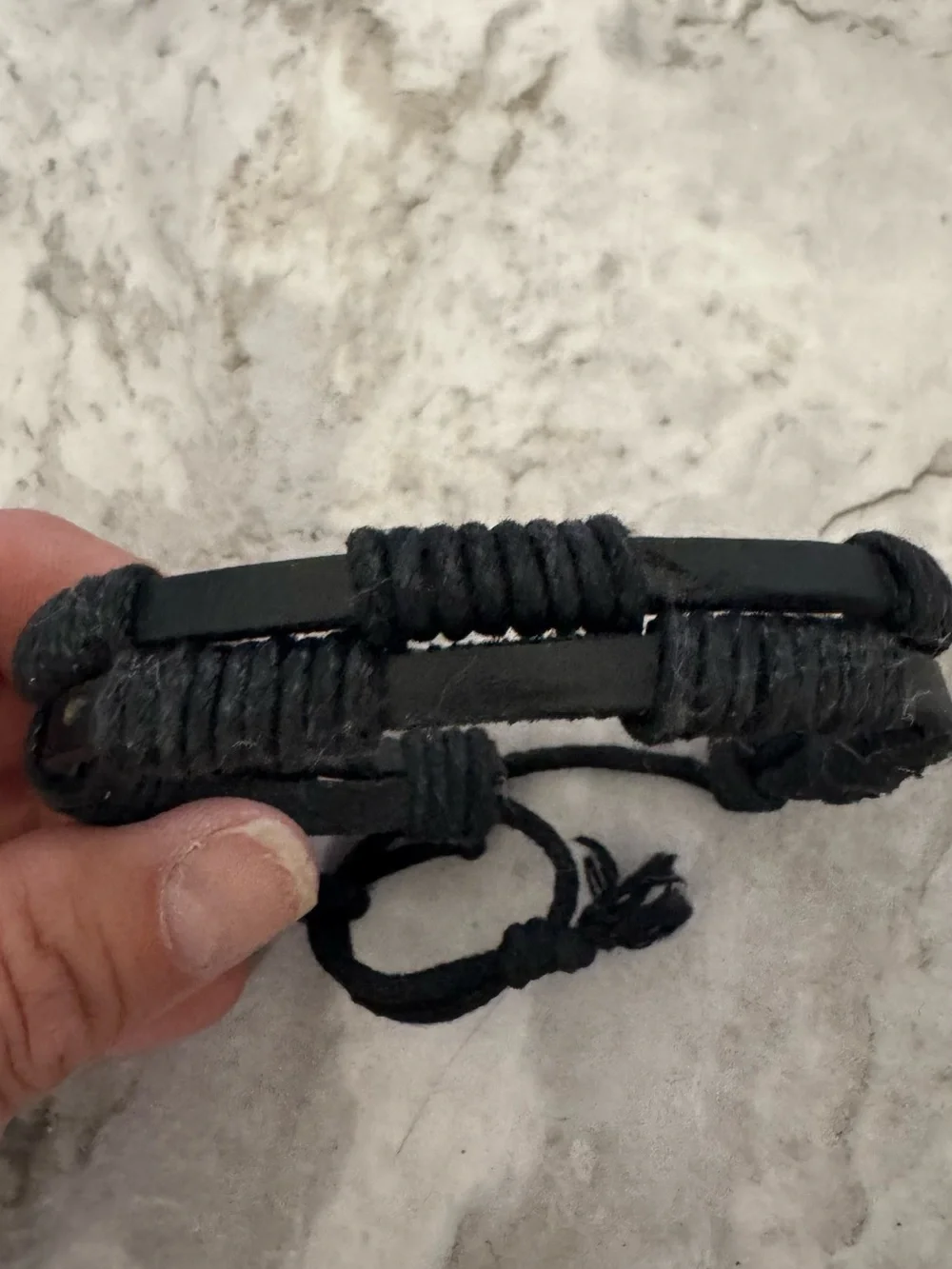 Handmade Black Leather & Cord Bracelet